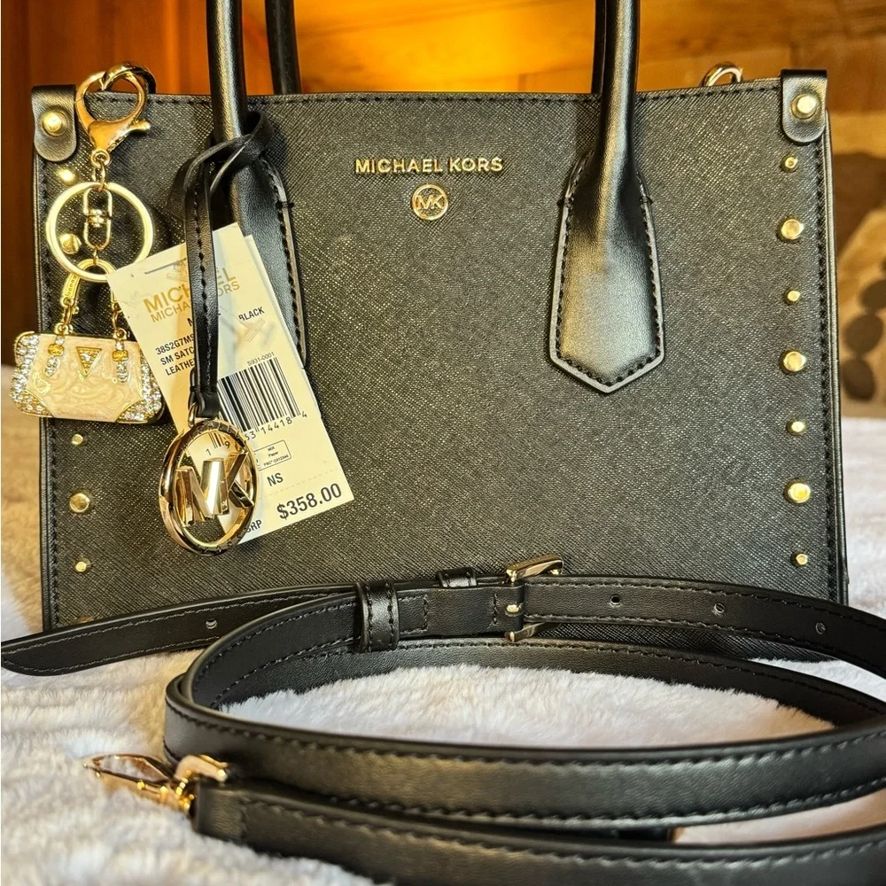 Michael Kors Black Satchel with Gold-Tone Accents (Retail 358.00) - Picture 2 of 8